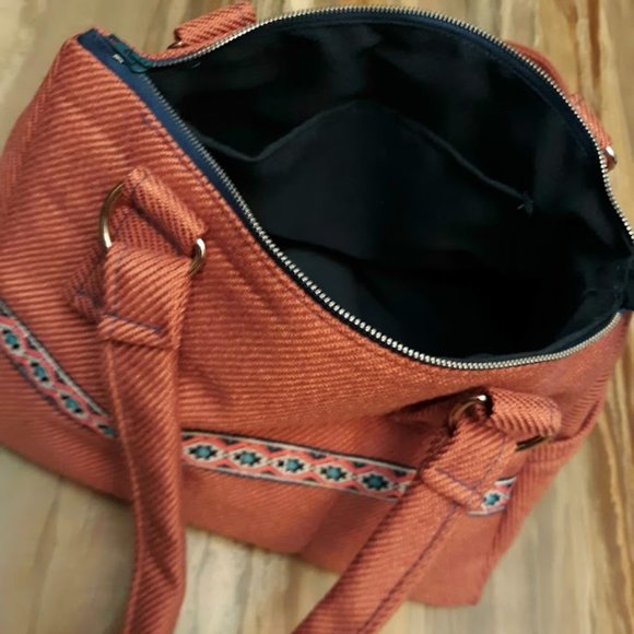 Modern Western Sarape Ribbon trim Double Handle Purse Shoulder bag Satchel Pink - Picture 5 of 5